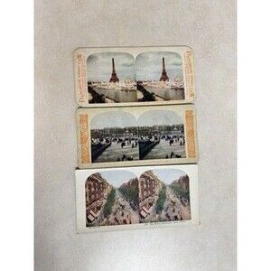 Antique Stereoview Cards Paris Eiffel Tower Celestial Globe France 1900